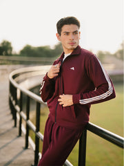 A.D.I.D.A.S Mock Neck Tracksuit in Maroon with White Strip