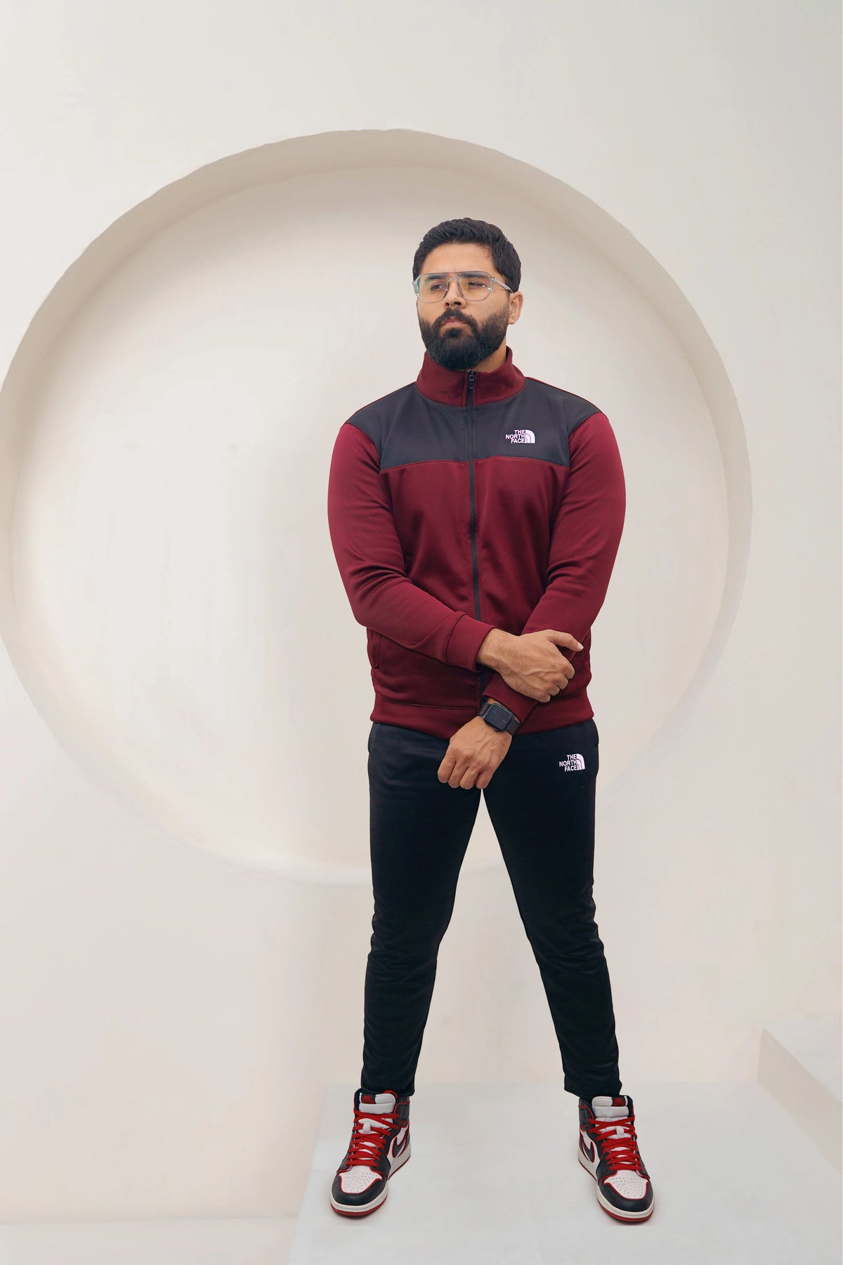 N.F Men Zipper Tracksuit in Maroon Black