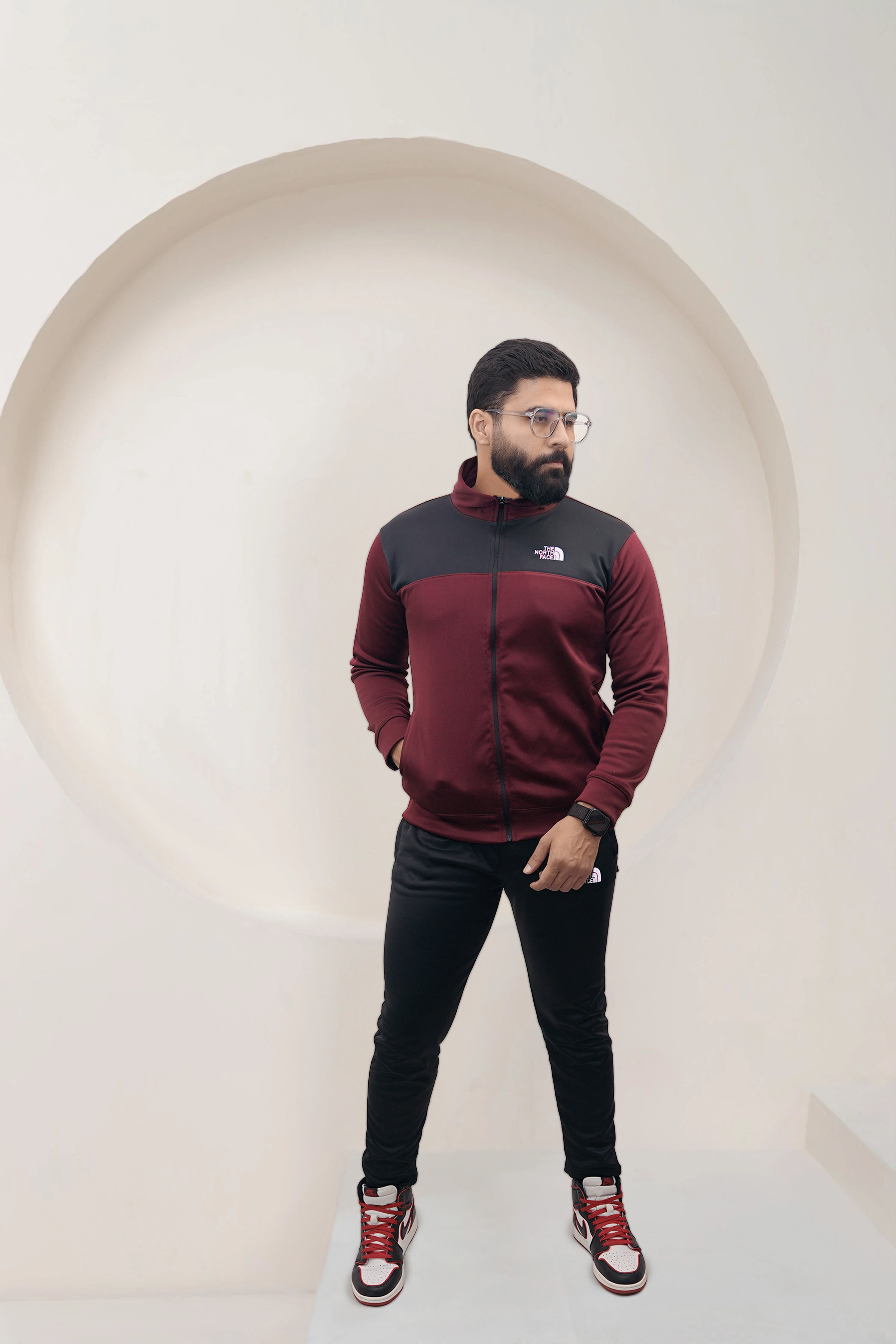 N.F Men Zipper Tracksuit in Maroon Black