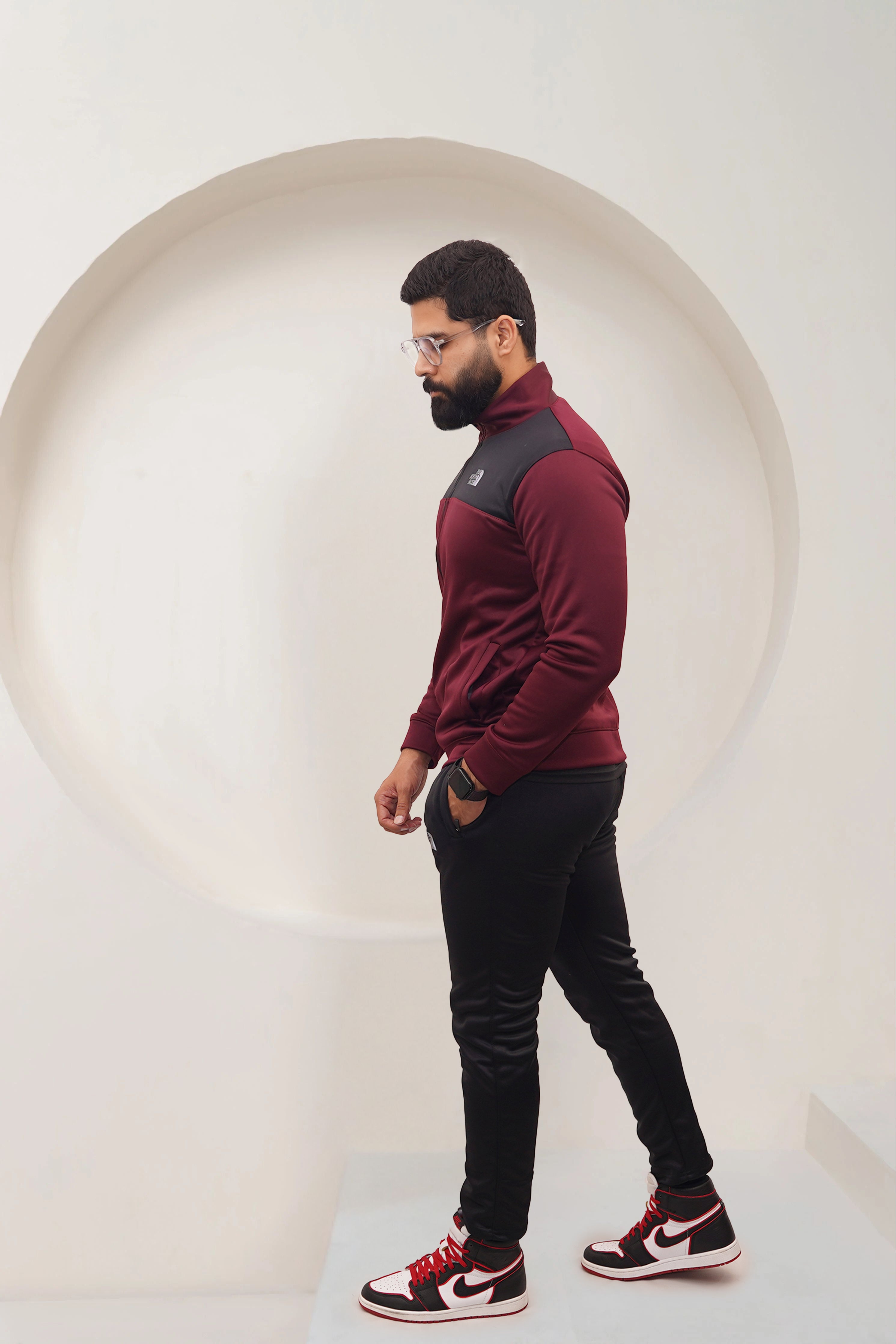 N.F Men Zipper Tracksuit in Maroon Black