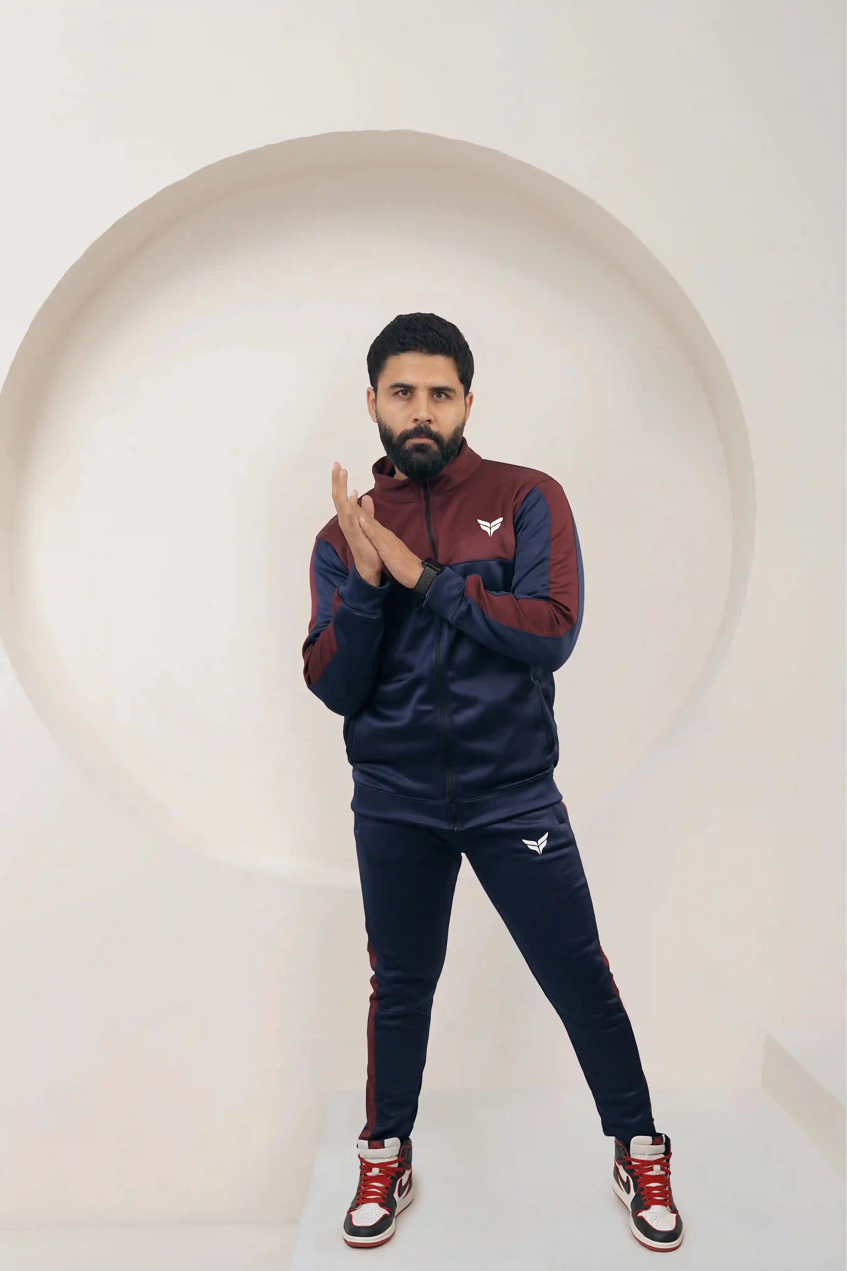 Fitflex 01 Men Zipper Tracksuit in Maroon Blue