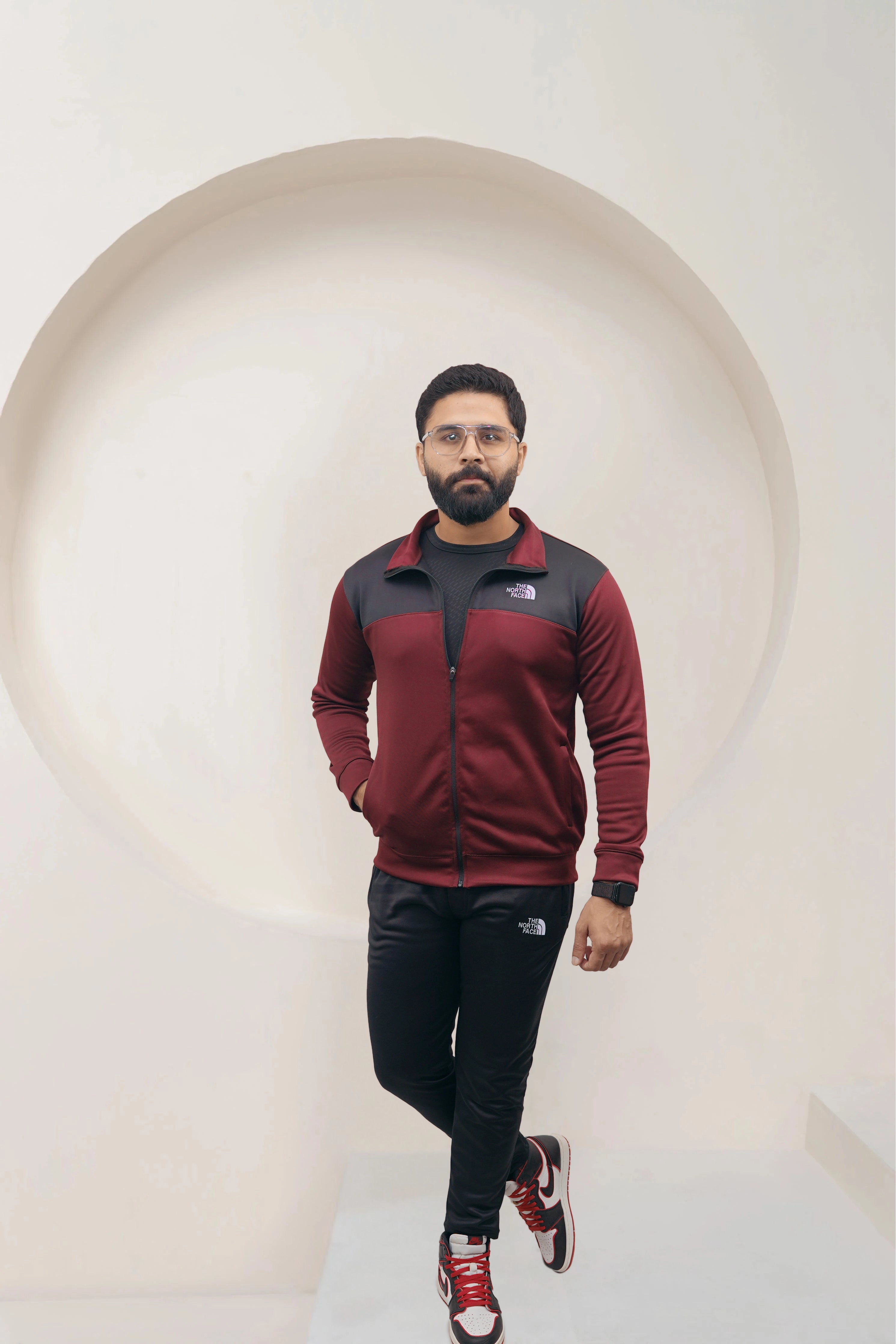 N.F Men Zipper Tracksuit in Maroon Black