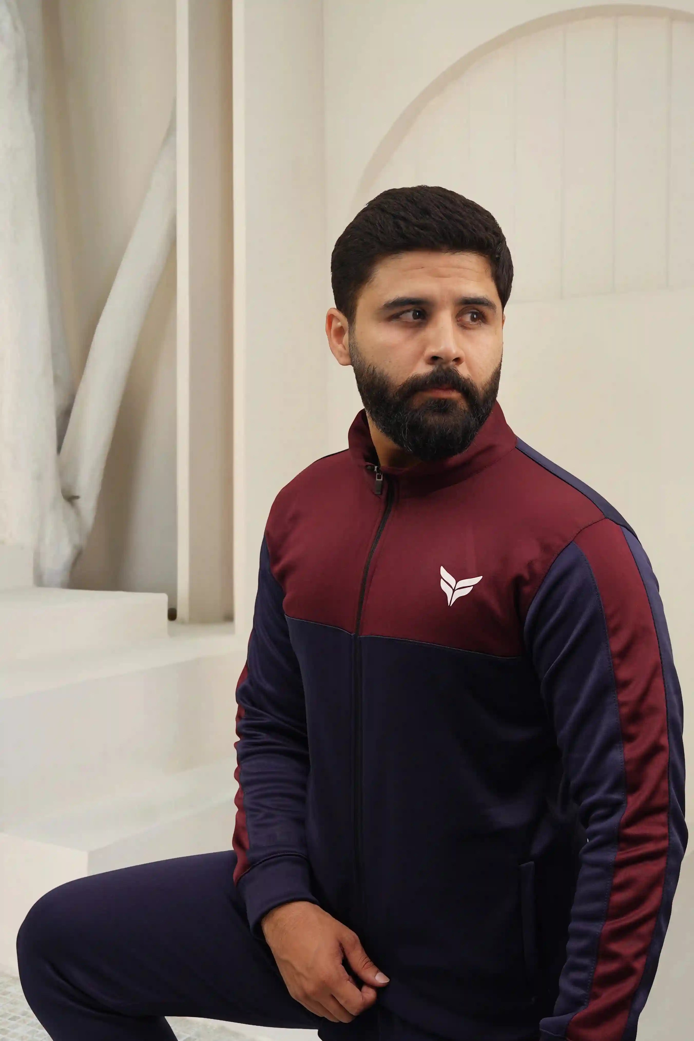 Fitflex 01 Men Zipper Tracksuit in Maroon Blue