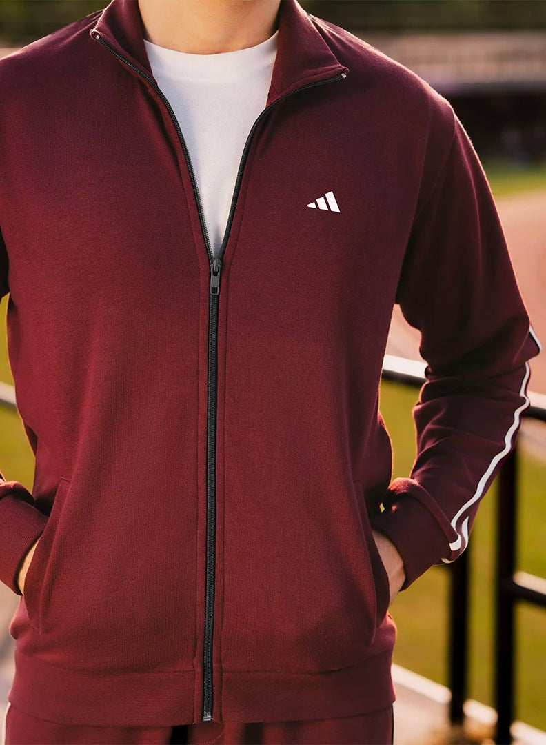 A.D.I.D.A.S Mock Neck Tracksuit in Maroon with White Strip