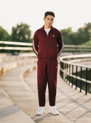 A.D.I.D.A.S Mock Neck Tracksuit in Maroon with White Strip